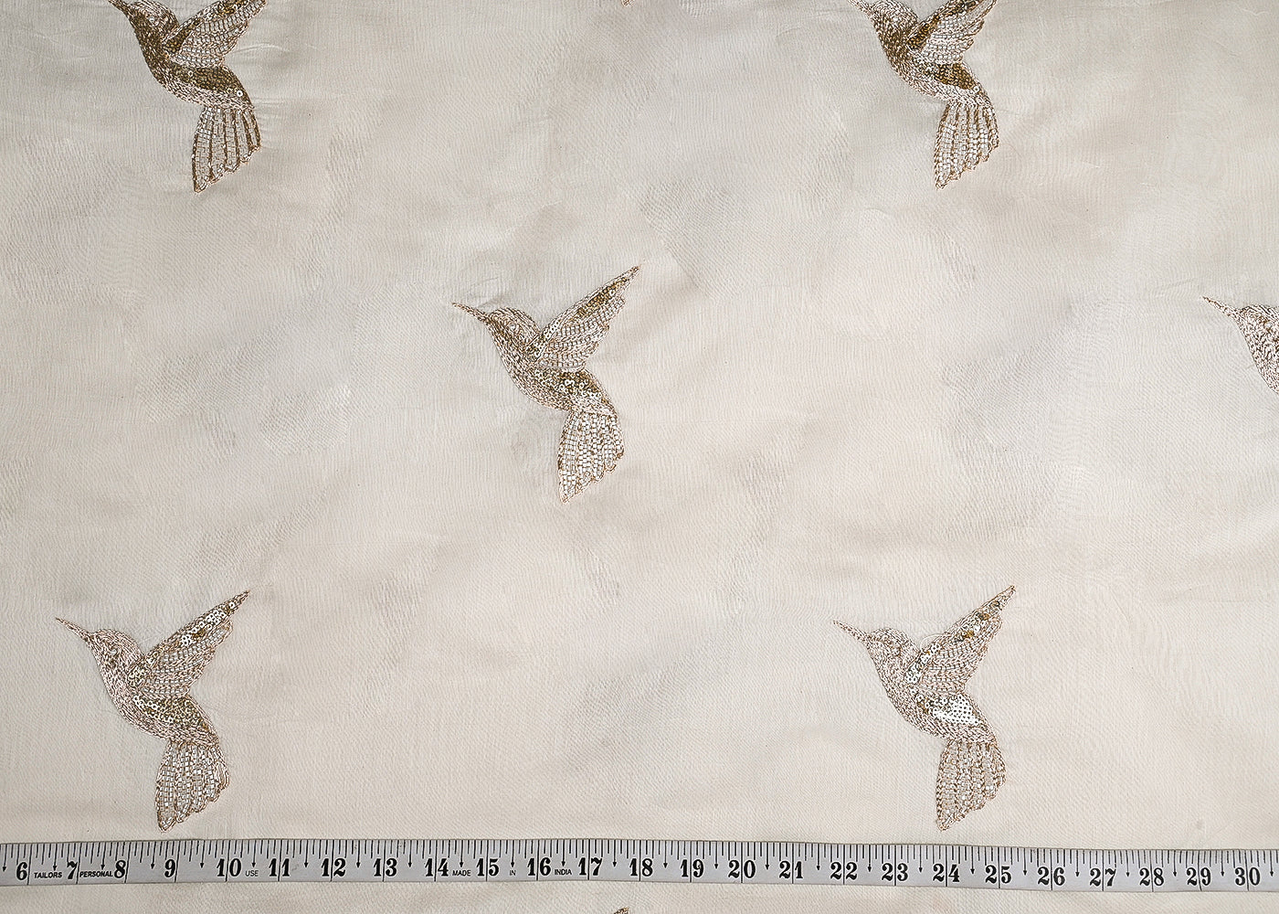 White Dyeable Chanderi Fabric With All Over Zari And Bead Work 23132
