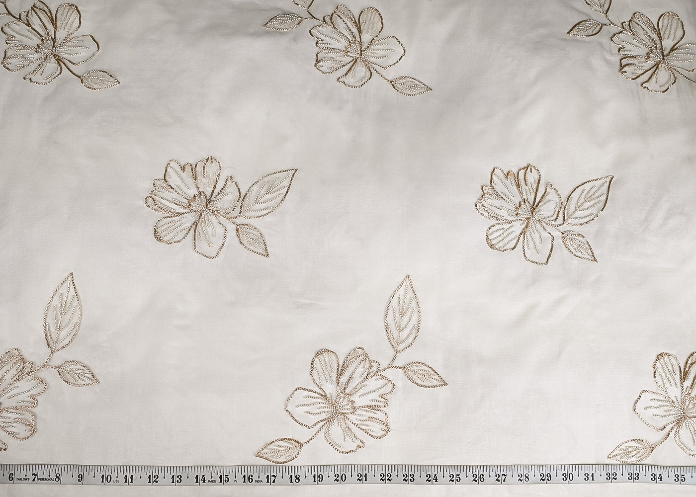 White Dyeable Pure Organza Fabric With All Over Zari And Katdana Flowers 23133