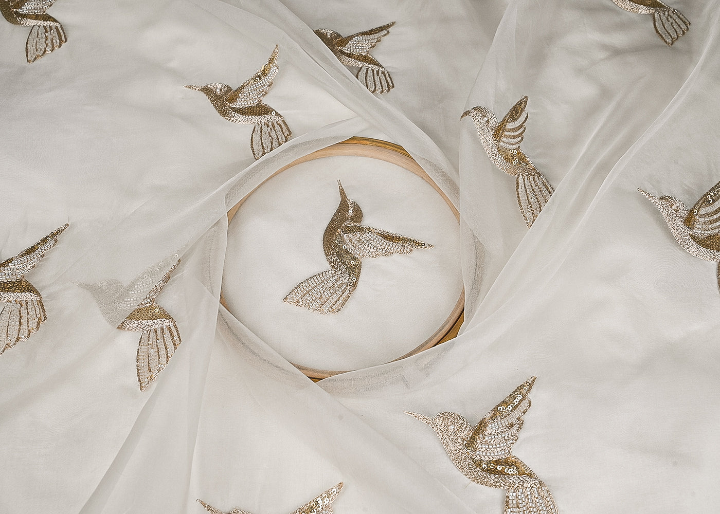 White Dyeable Pure Organza Fabric With All Over Zari, Sequins And Katdana Work 23135