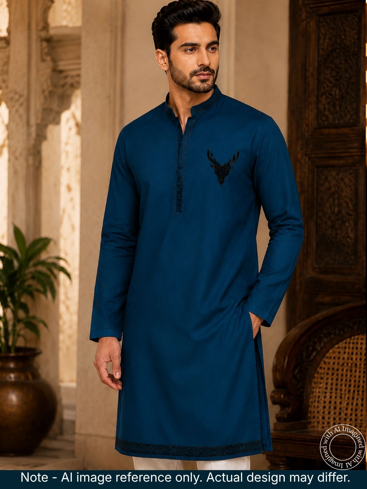 The Kohinoor - Unstitched Teal Blue Kurta Fabric For Men 23140