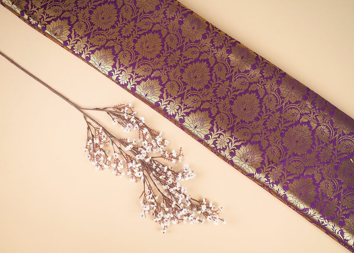 Purple Banarasi Brocade Fabric With All Over Zari Handloom 23145