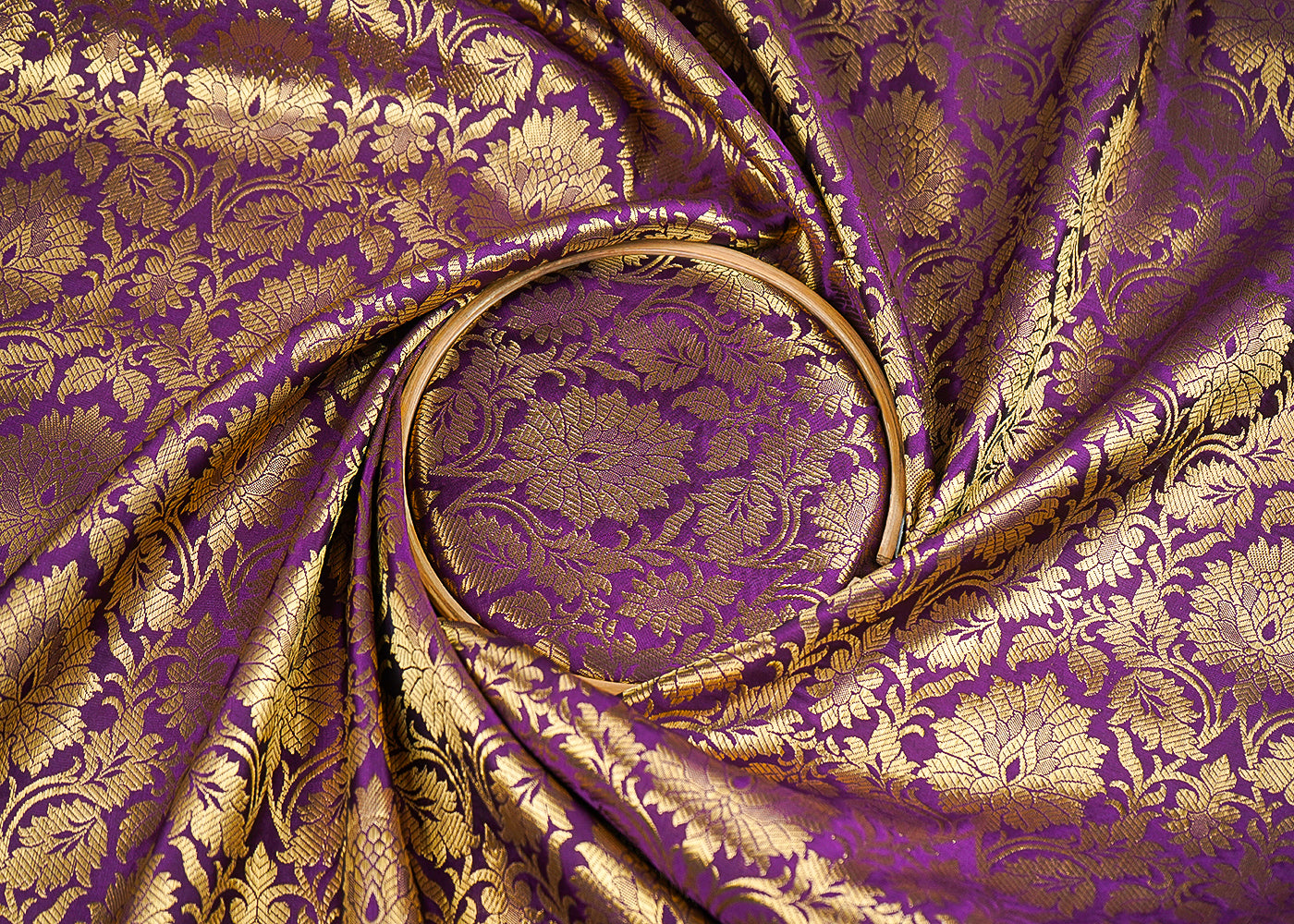 Purple Banarasi Brocade Fabric With All Over Zari Handloom 23145