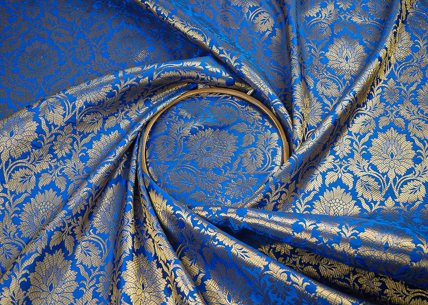 Royal Blue Banarasi Brocade Fabric With All Over Zari Handloom 23146