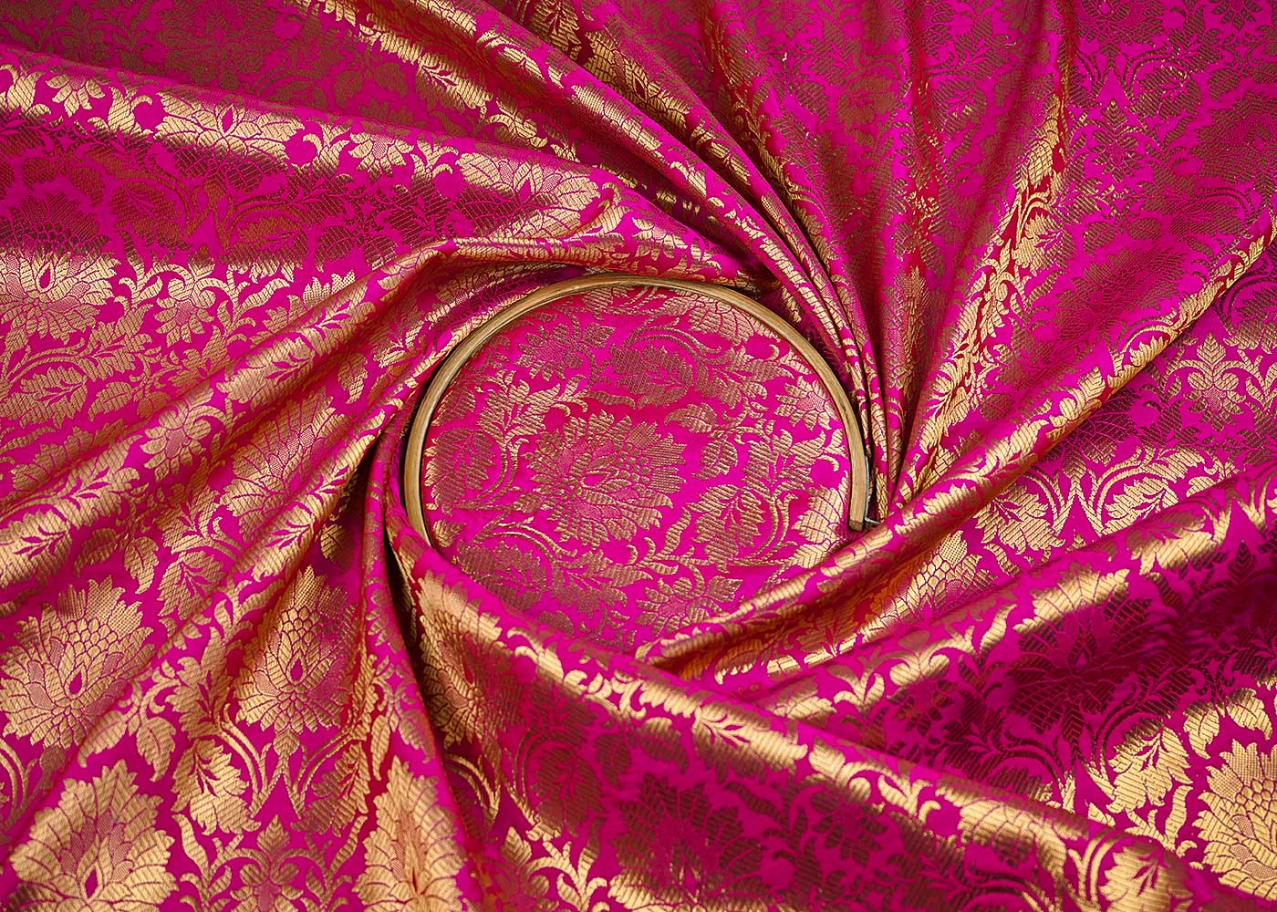 Rani Pink Banarasi Brocade Fabric With All Over Zari Handloom 23148