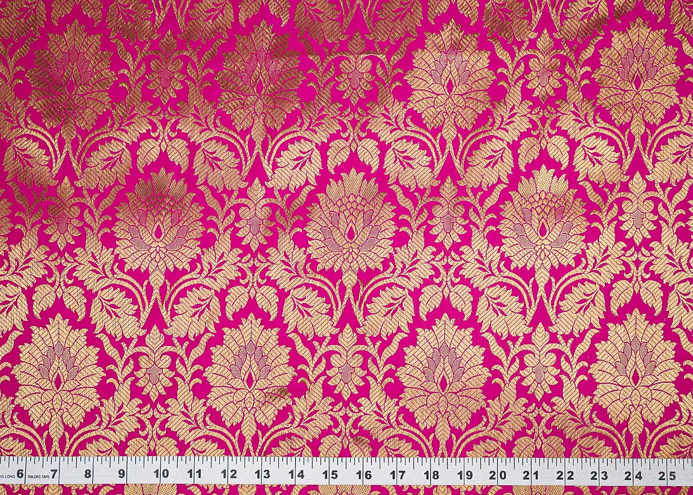 Rani Pink Banarasi Brocade Fabric With All Over Zari Handloom 23148