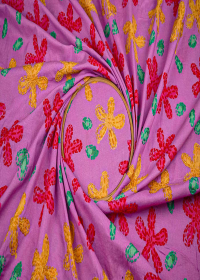 Lavender Cotton Fabric With All Over Print And Threadwork 23151