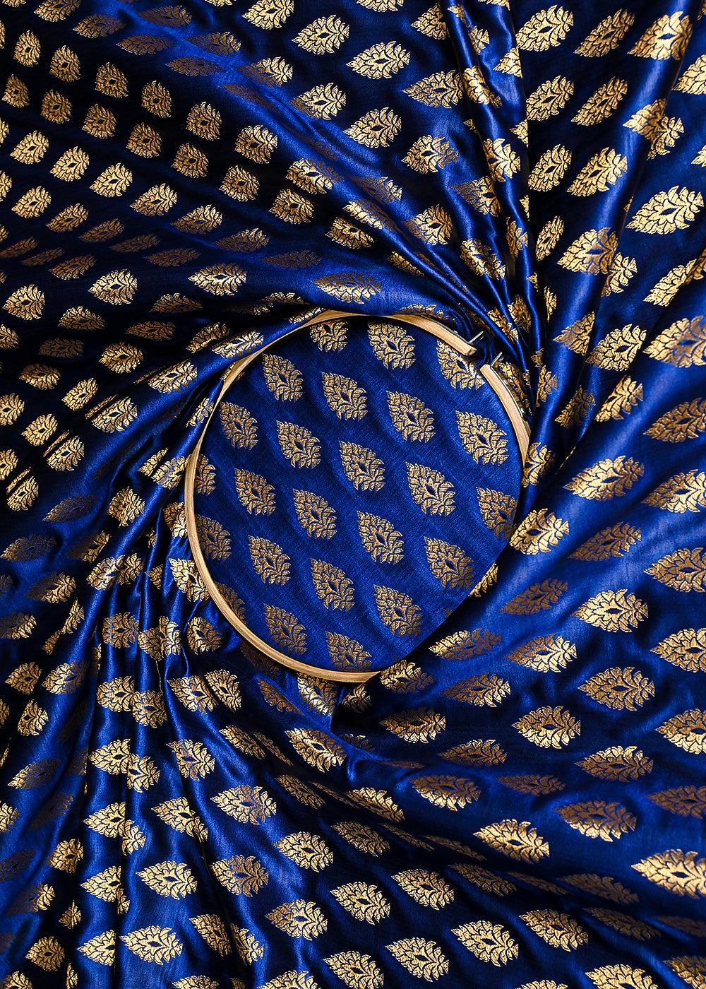 Navy-Blue-Banarasi-Brocade-Fabric-With-All-Over-Golden-Zari-Handloom-23157