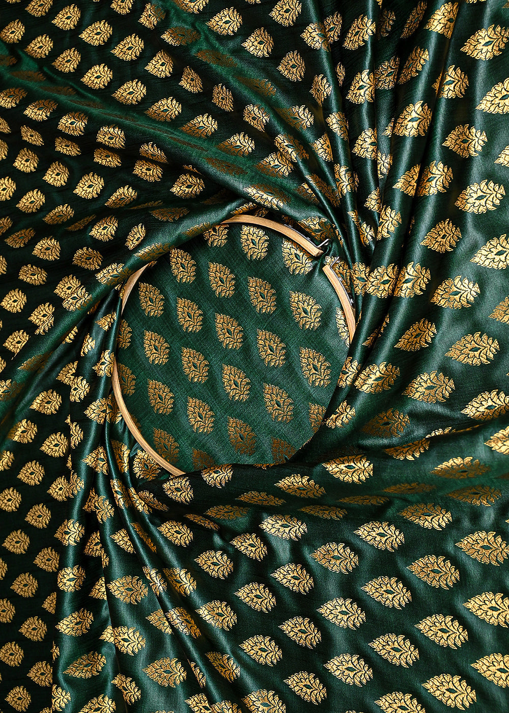Bottle-Green-Banarasi-Brocade-Fabric-With-All-Over-Golden-Zari-Handloom-23158-close-view