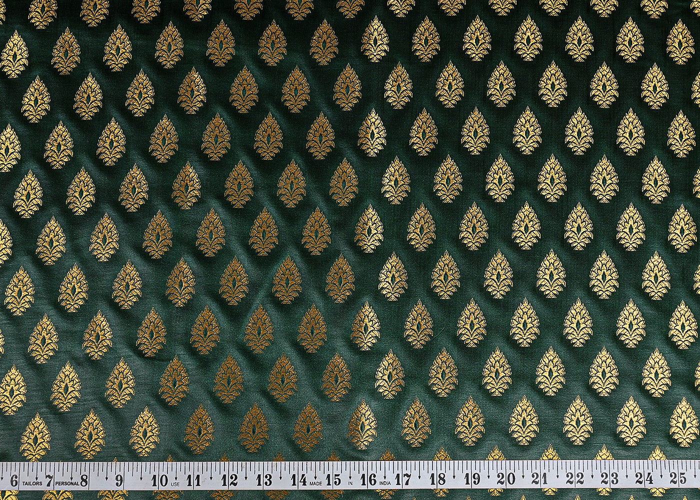 Bottle Green Banarasi Brocade Fabric With All Over Golden Zari Handloom 23158