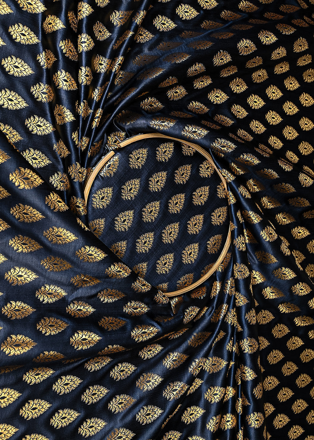 Black-Banarasi-Brocade-Fabric-With-All-Over-Golden-Zari-Handloom-23159-close-view