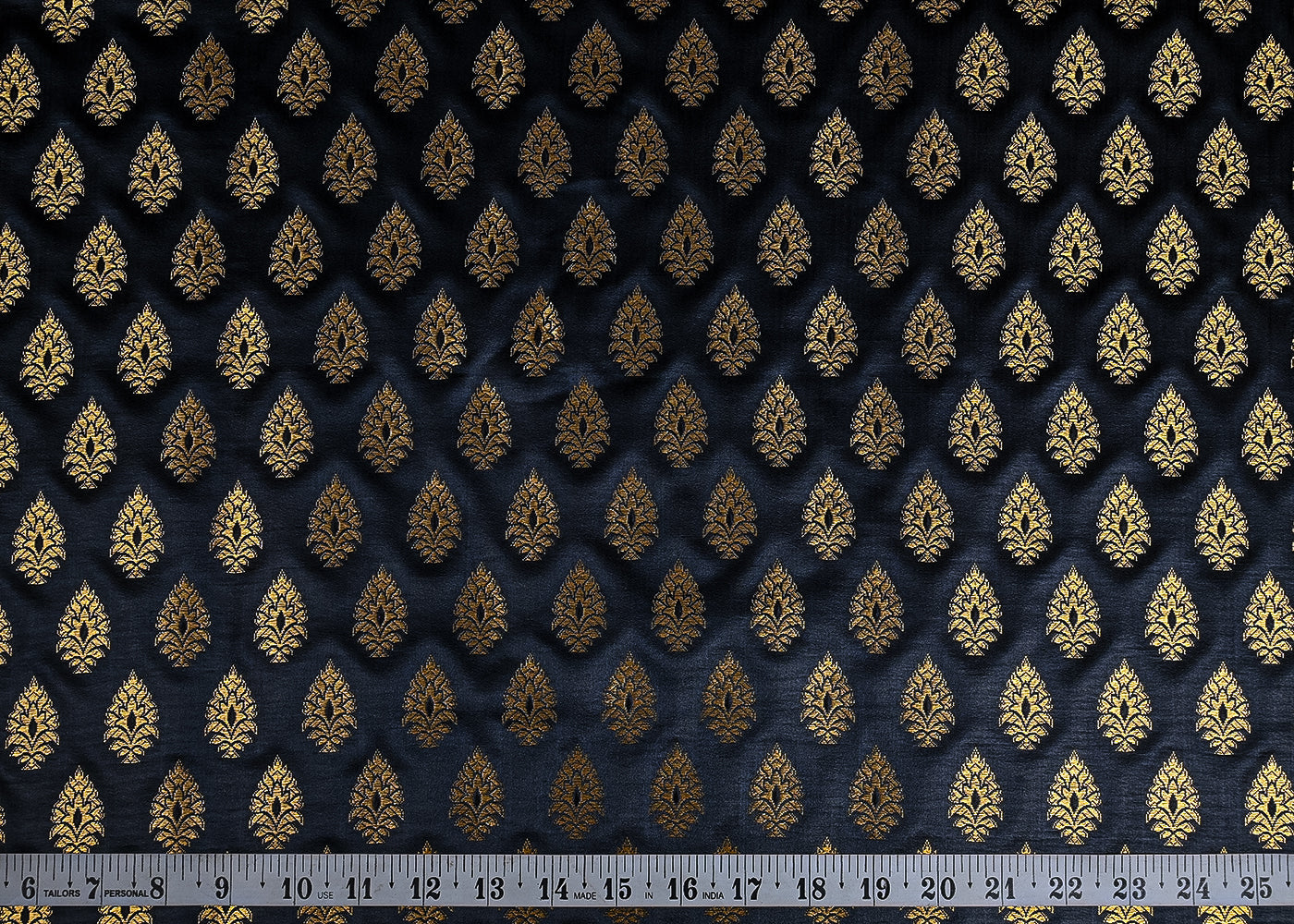 Black Banarasi Brocade Fabric With All Over Golden Zari Handloom 23159