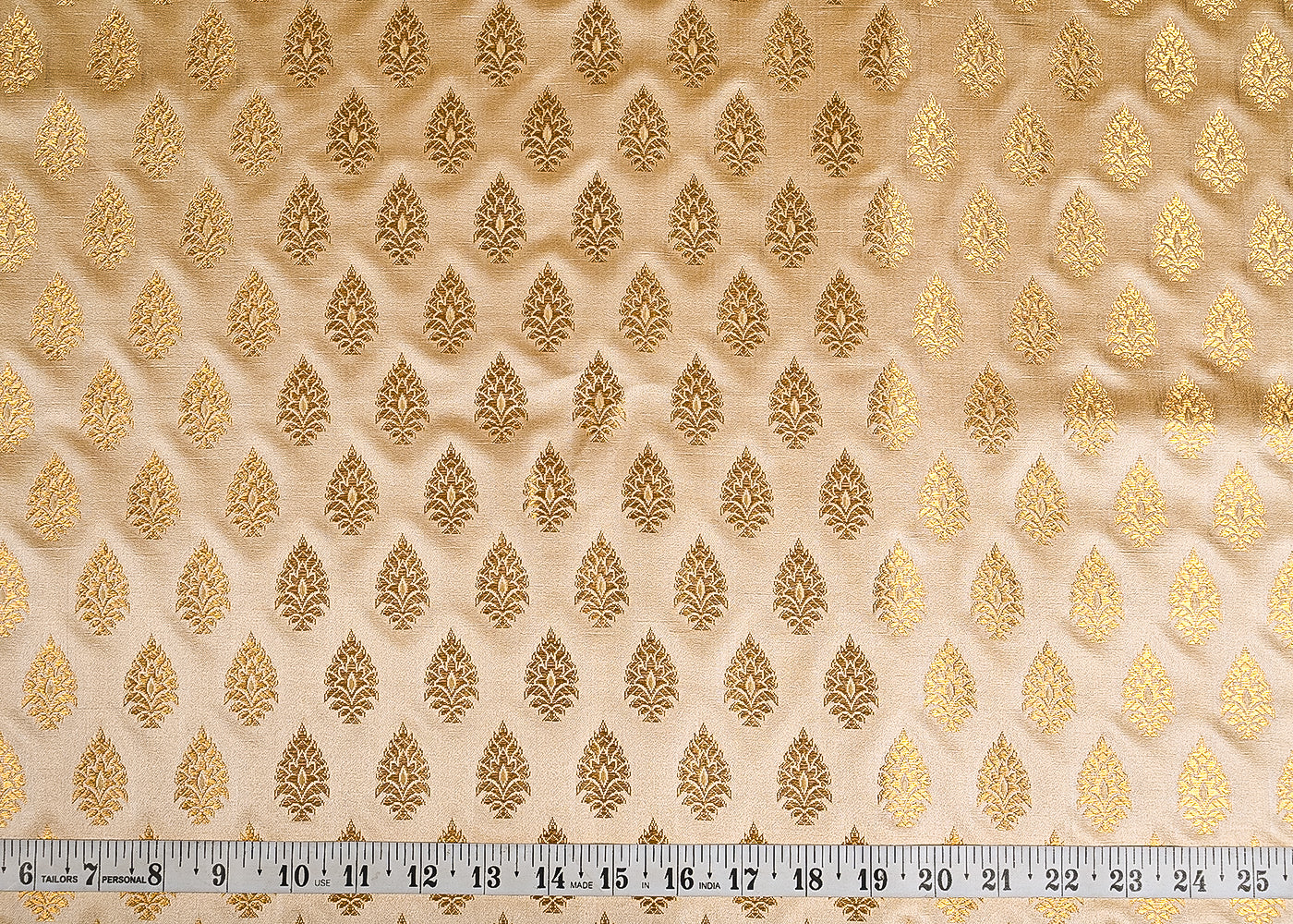 Beige Banarasi Brocade Fabric With All Over Golden Zari Handloom 23162