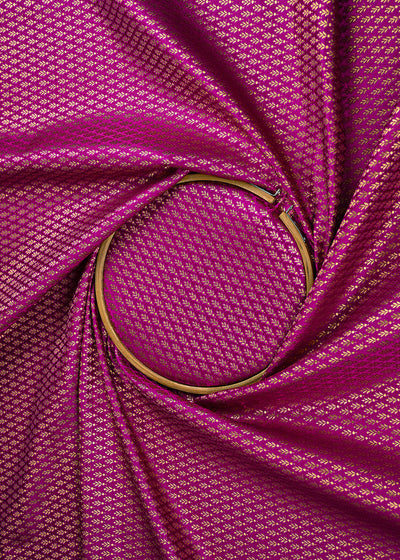 Purple Banarasi Brocade Fabric With All Over Golden Zari Handloom 23166