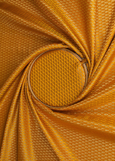 Mustard Banarasi Brocade Fabric With All Over Golden Zari Handloom 23167