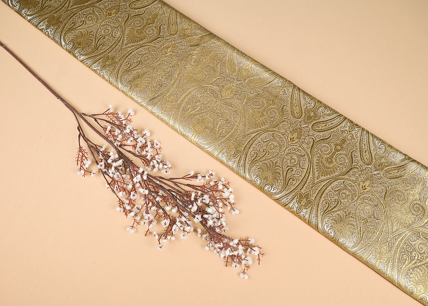 Gold Banarasi Brocade Fabric With All Over Golden Zari Handloom 23169