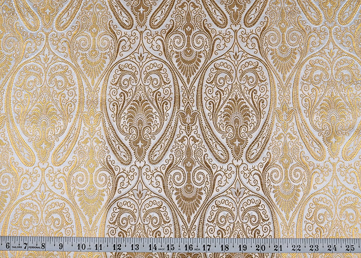 Off White Banarasi Brocade Fabric With All Over Golden Zari Handloom 23170