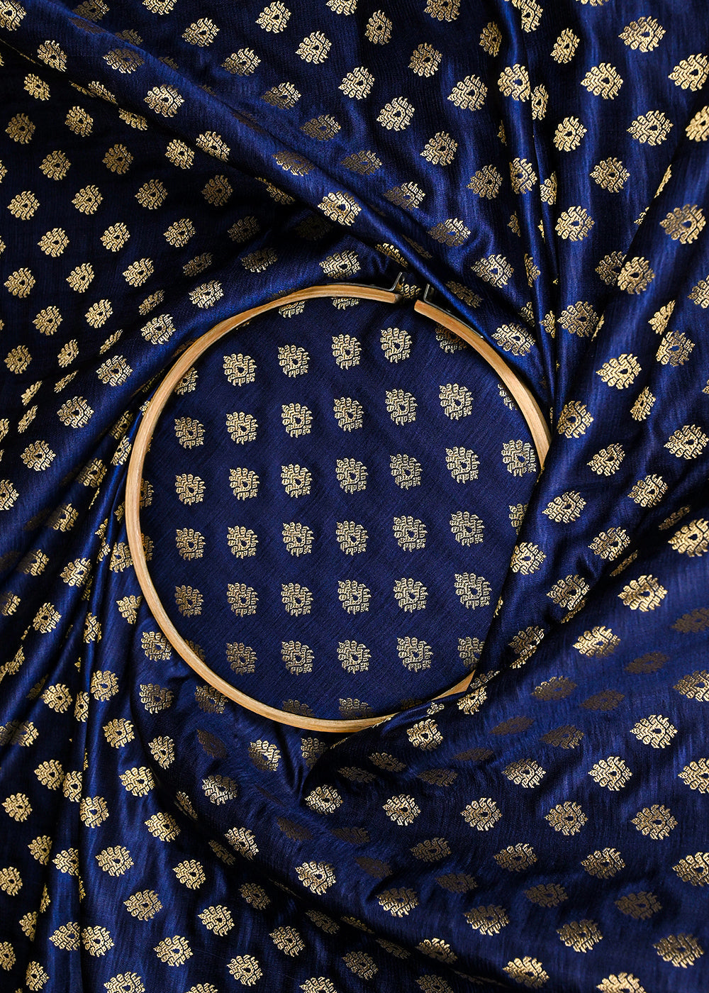 Navy-Blue-Banarasi-Brocade-Fabric-With-All-Over-Golden-Zari-Handloom-23175-close-view