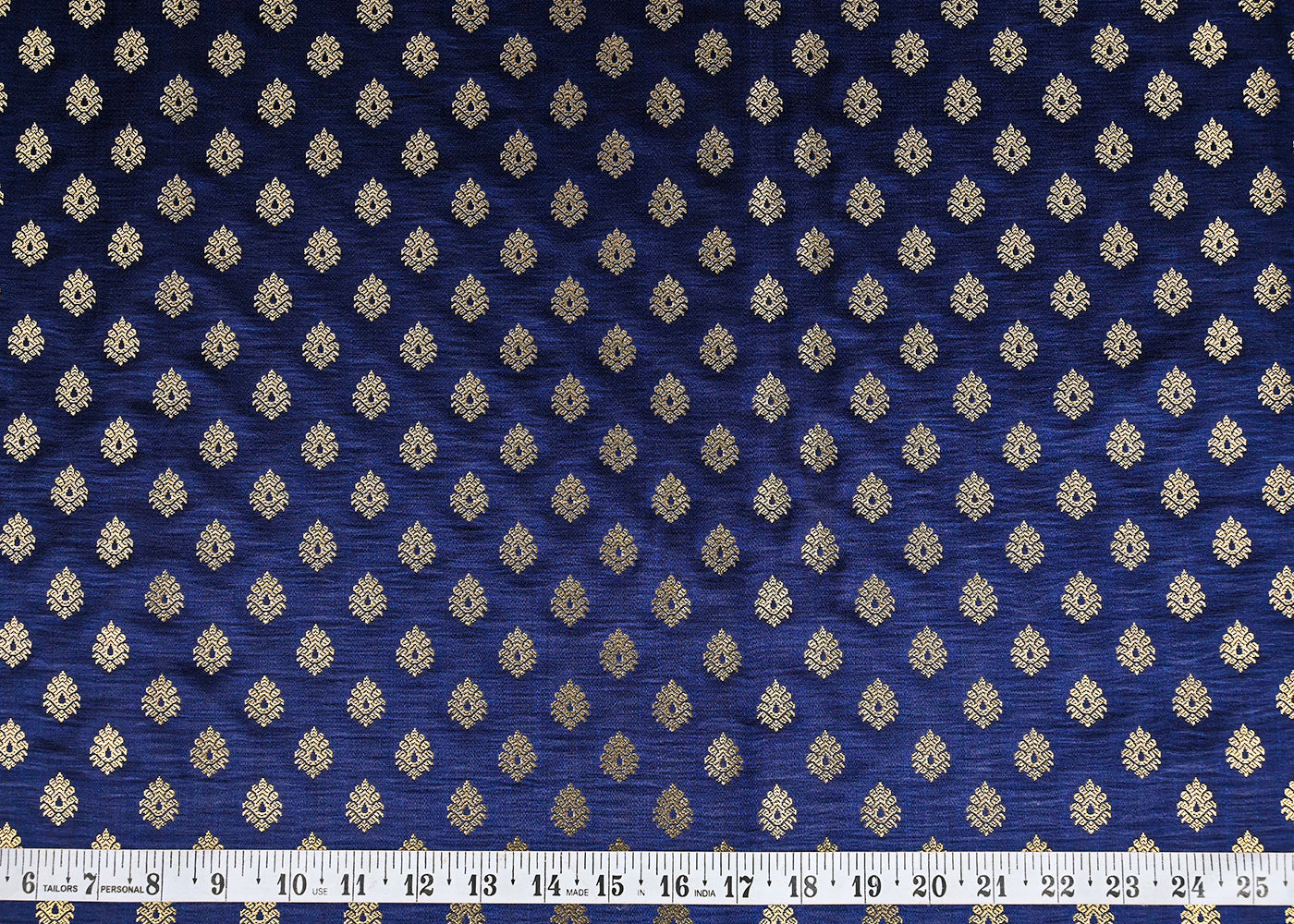 Navy Blue Banarasi Brocade Fabric With All Over Golden Zari Handloom 23175