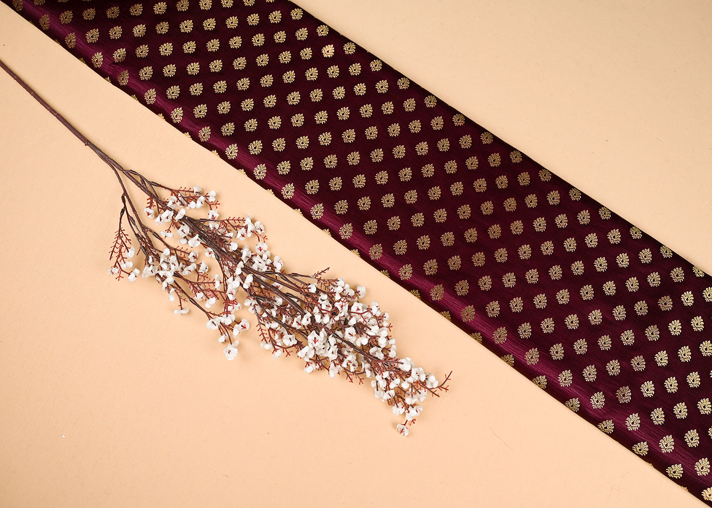 Maroon Banarasi Brocade Fabric With All Over Golden Zari Handloom 23178