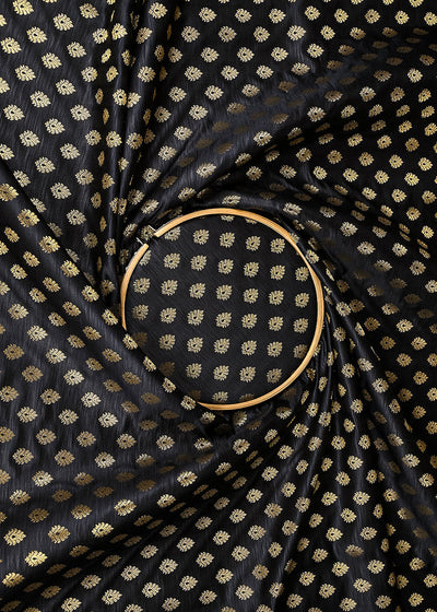Black Banarasi Brocade Fabric With All Over Golden Zari Handloom 23179