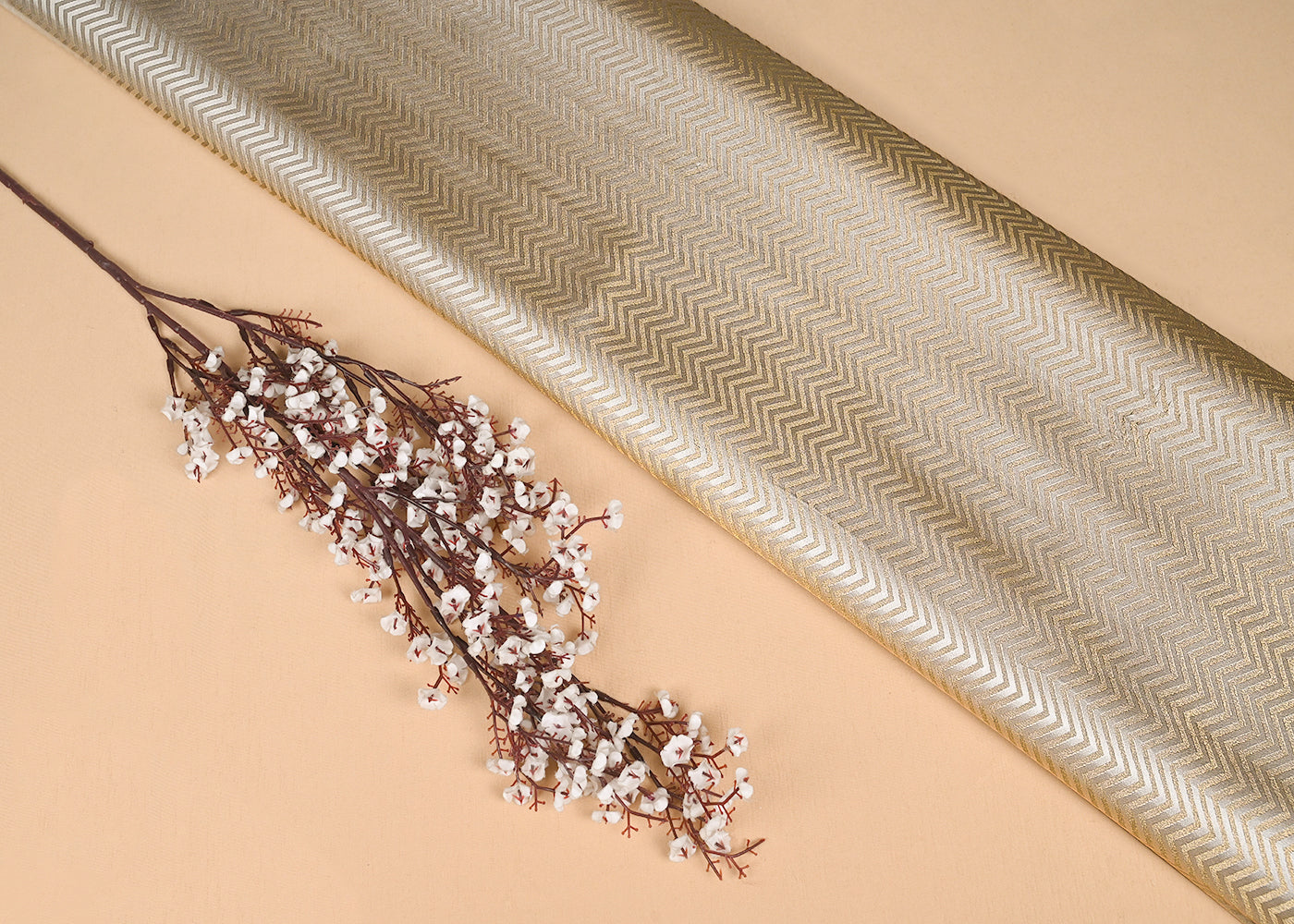 Light Gold Silk Fabric With All Over Zari Handloom23198