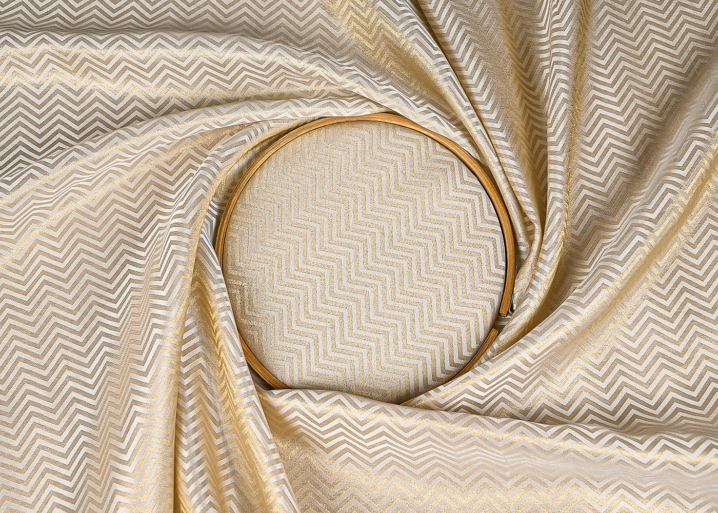 Light Gold Silk Fabric With All Over Zari Handloom23198