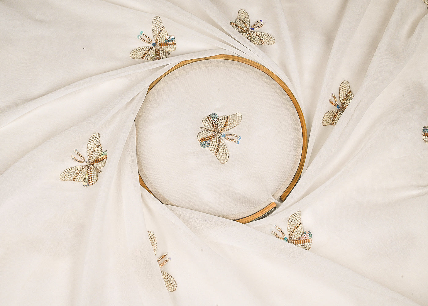 White Georgette Fabric With All Over Sequins, Katdana And Bead Work23203