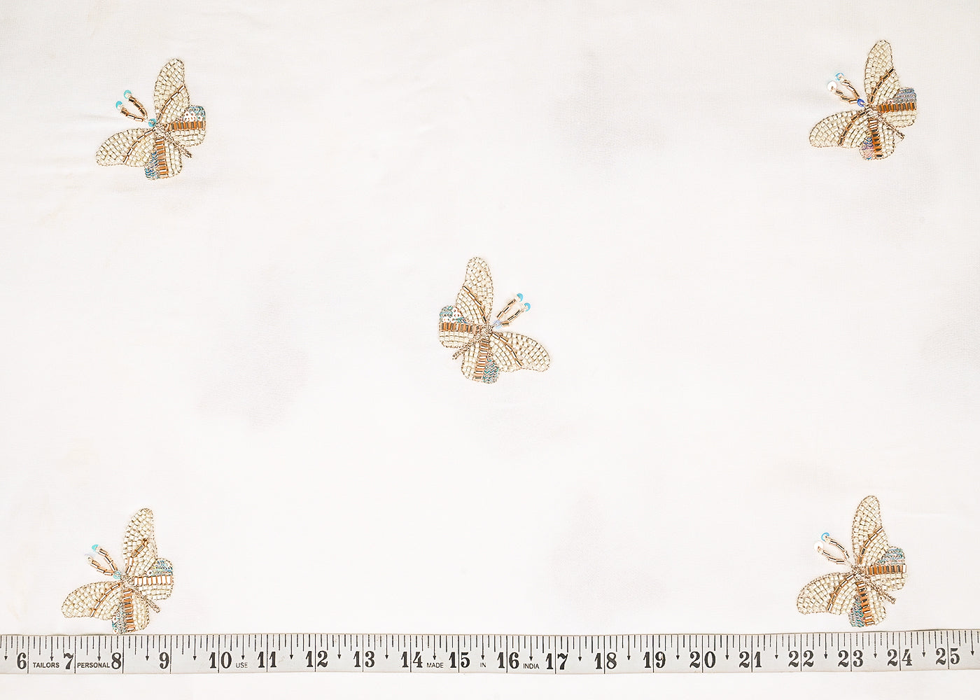 White Georgette Fabric With All Over Sequins, Katdana And Bead Work23203