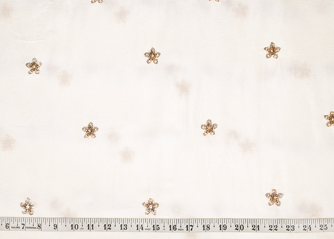 White Chinon Chiffon Fabric With All Over Sequins, Katdana And Bead Work23205
