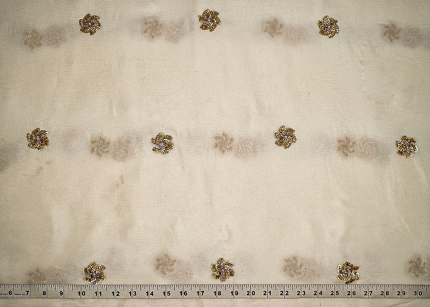White Dyeable Chinon Chiffon Fabric With All Over Sequins And Katdana Work 23206