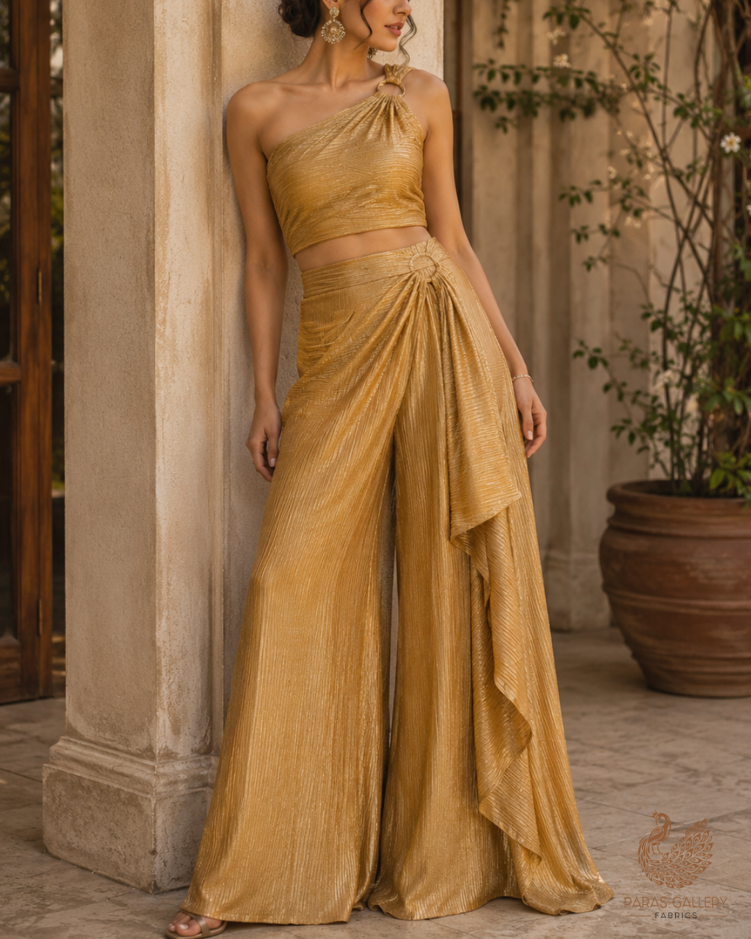 Golden Banarasi Silk Fabric With All Over Golden Zari Handloom 23222