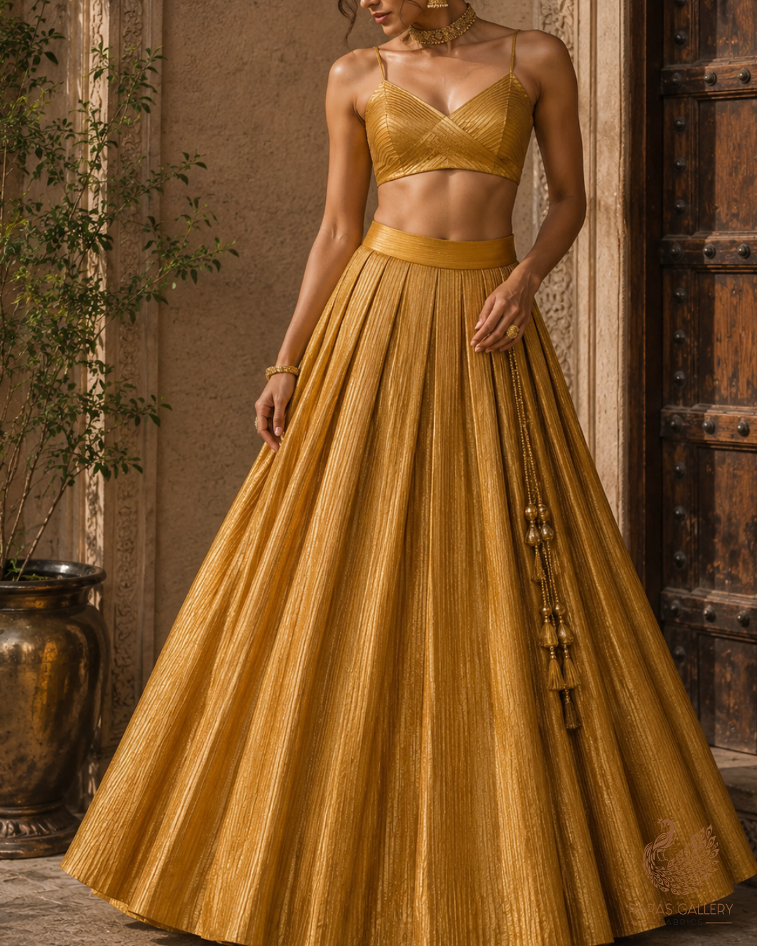 Golden Banarasi Silk Fabric With All Over Golden Zari Handloom 23222