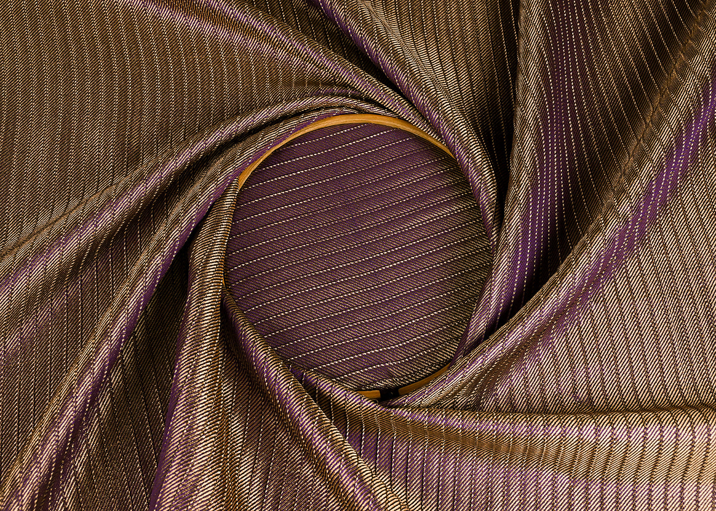 Violet Banarasi Silk Fabric With All Over Golden Zari Handloom 23223