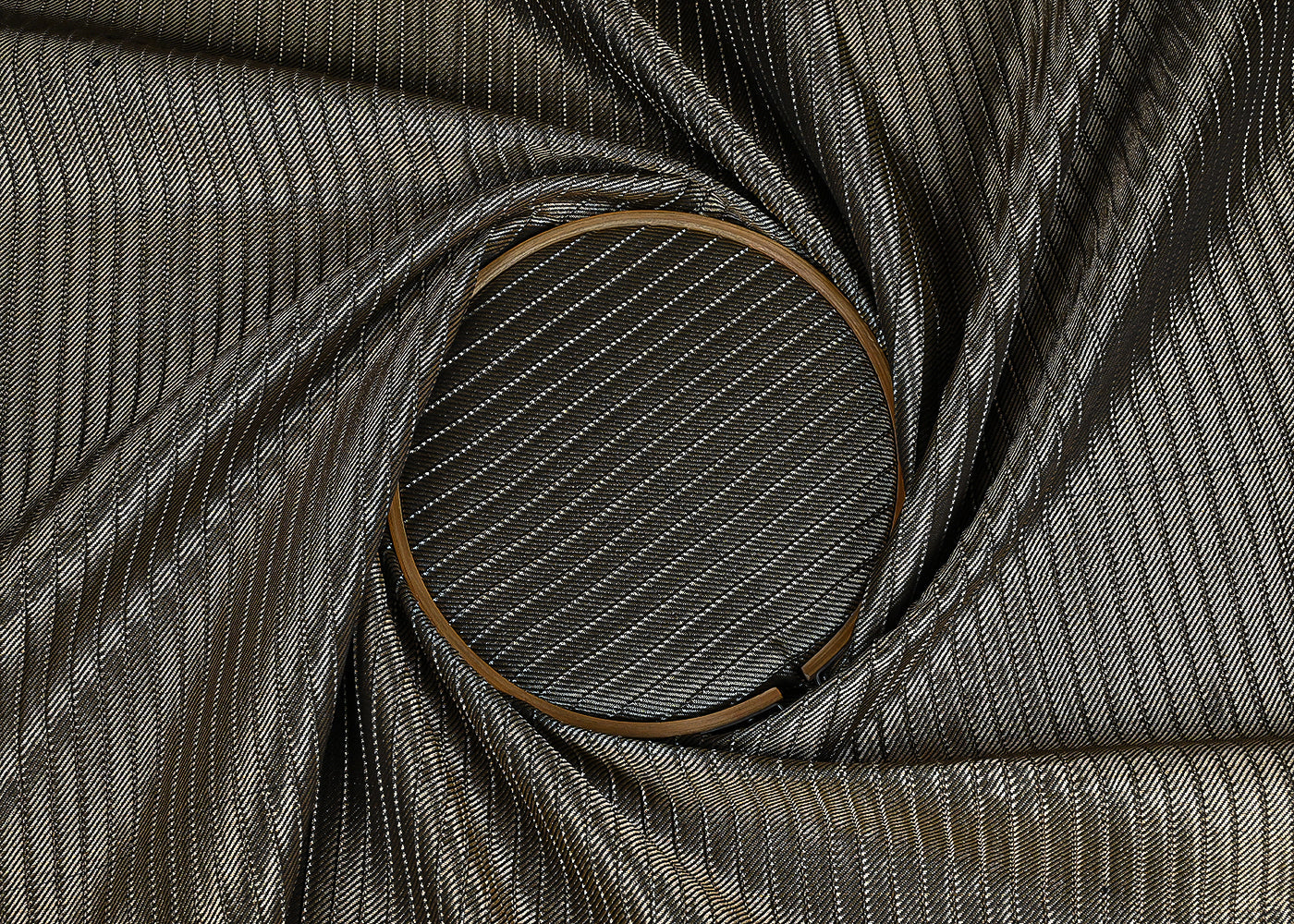 Black Banarasi Silk Fabric With All Over Golden Zari Handloom 23224