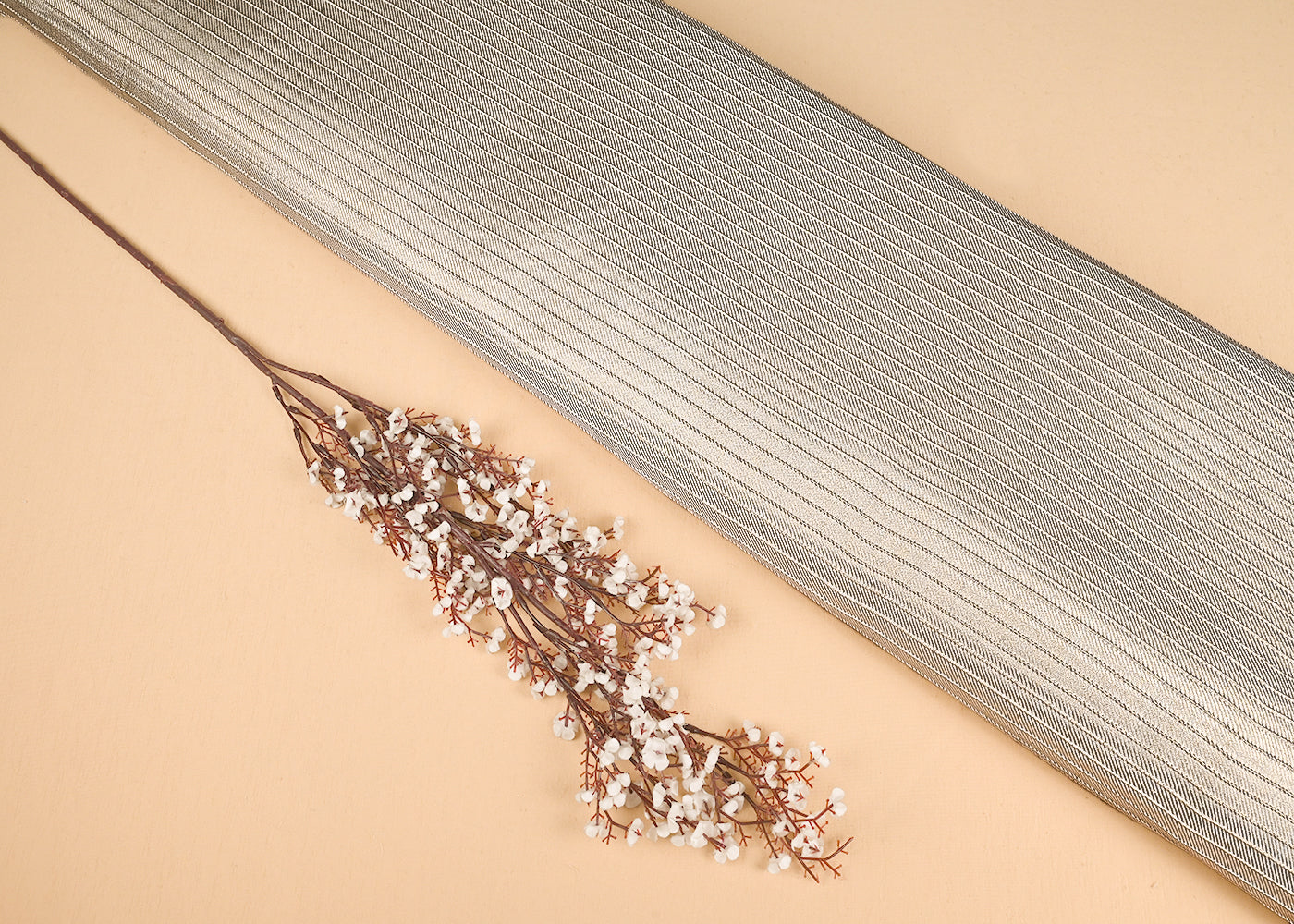 White Banarasi Silk Fabric With All Over Golden Zari Handloom 23228