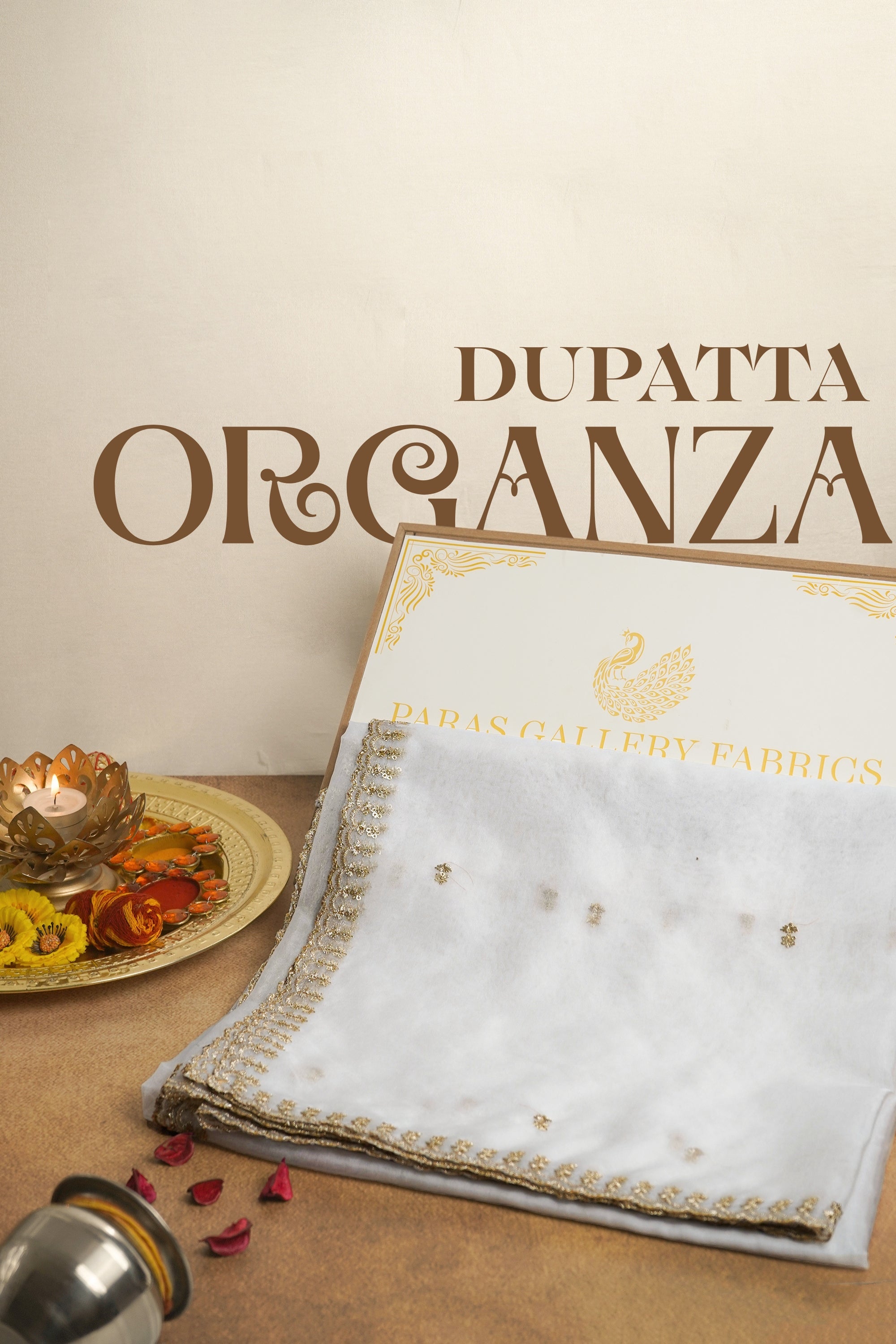 White Dyeable Organza Dupatta With All Over Sequins And Zari Work 23248