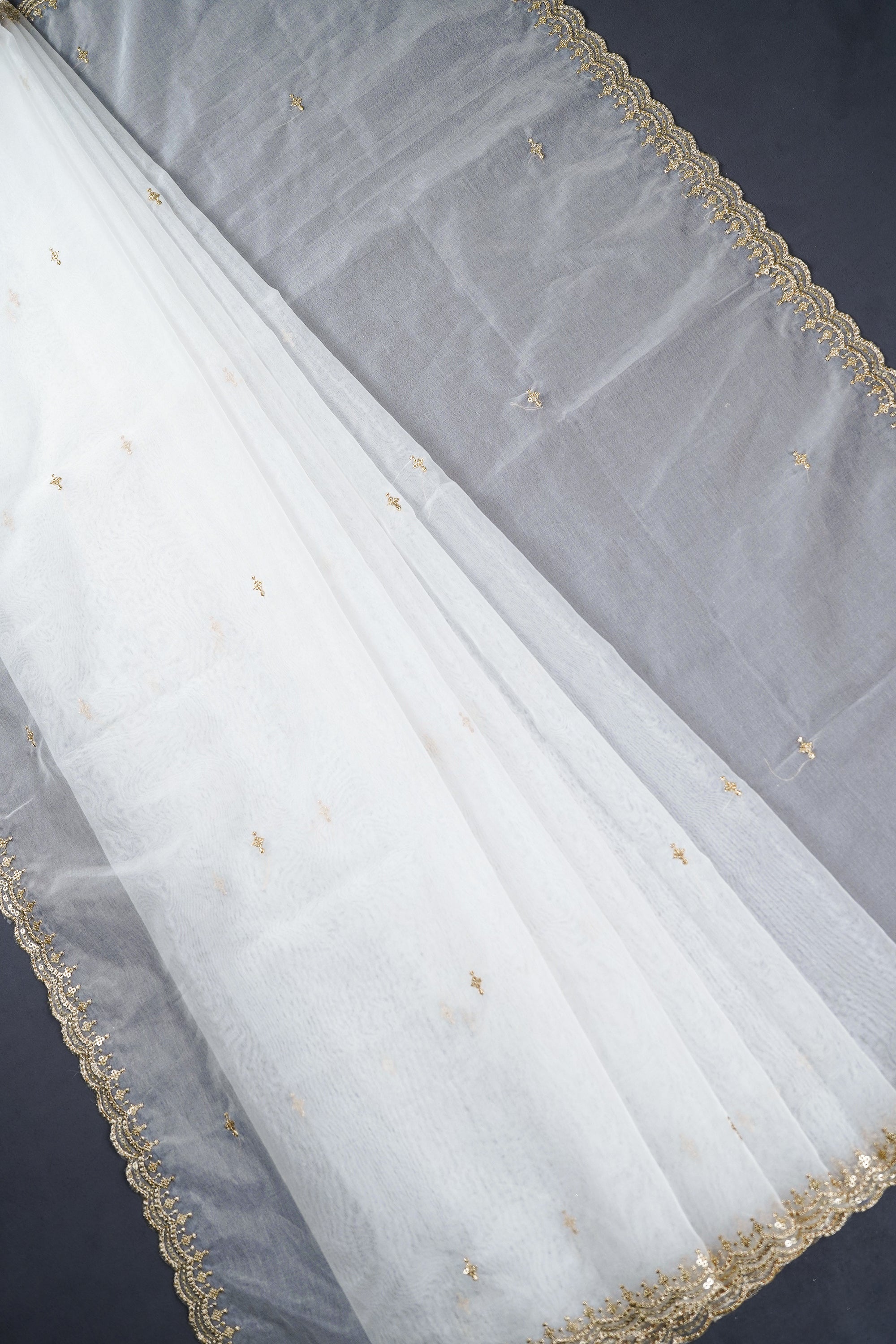 White Dyeable Organza Dupatta With All Over Sequins And Zari Work 23250