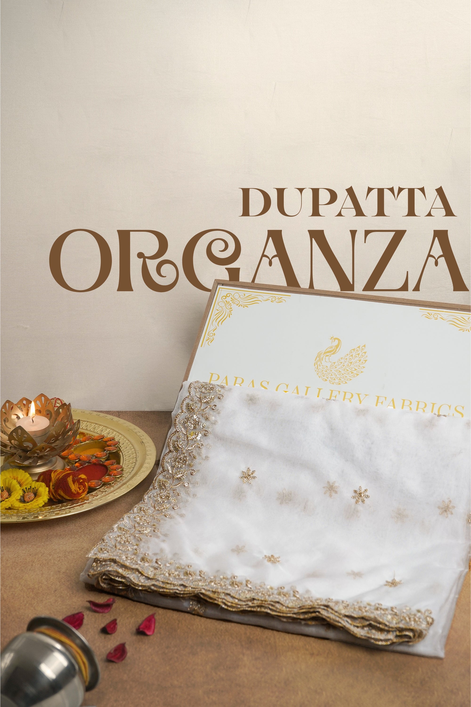 White Dyeable Organza Dupatta With All Over Sequins And Zari Work 23251