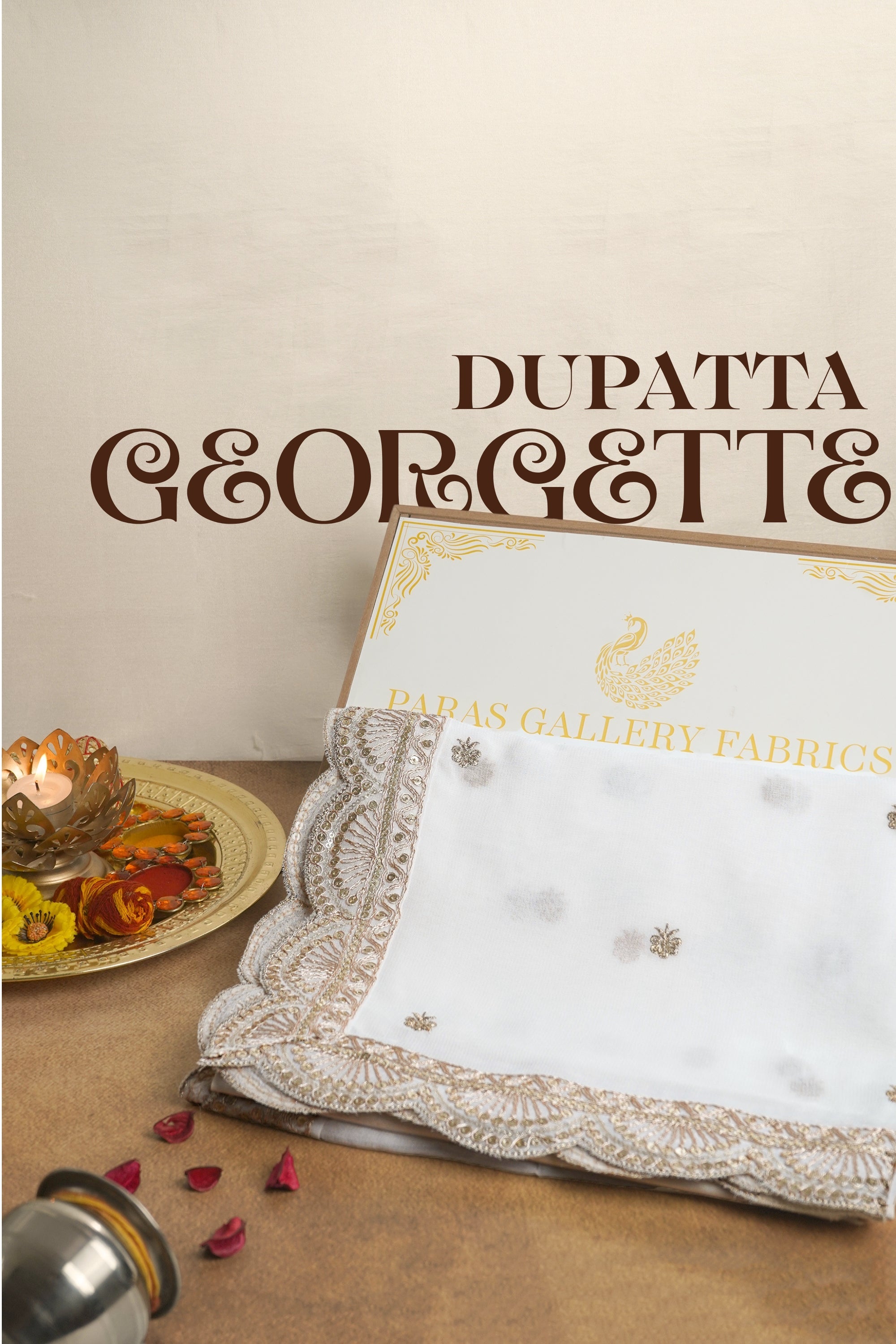White Dyeable Georgette Dupatta With All Over Sequins And Zari Work 23252