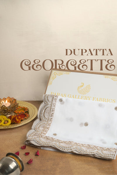 White Dyeable Georgette Dupatta With All Over Sequins And Zari Work 23252