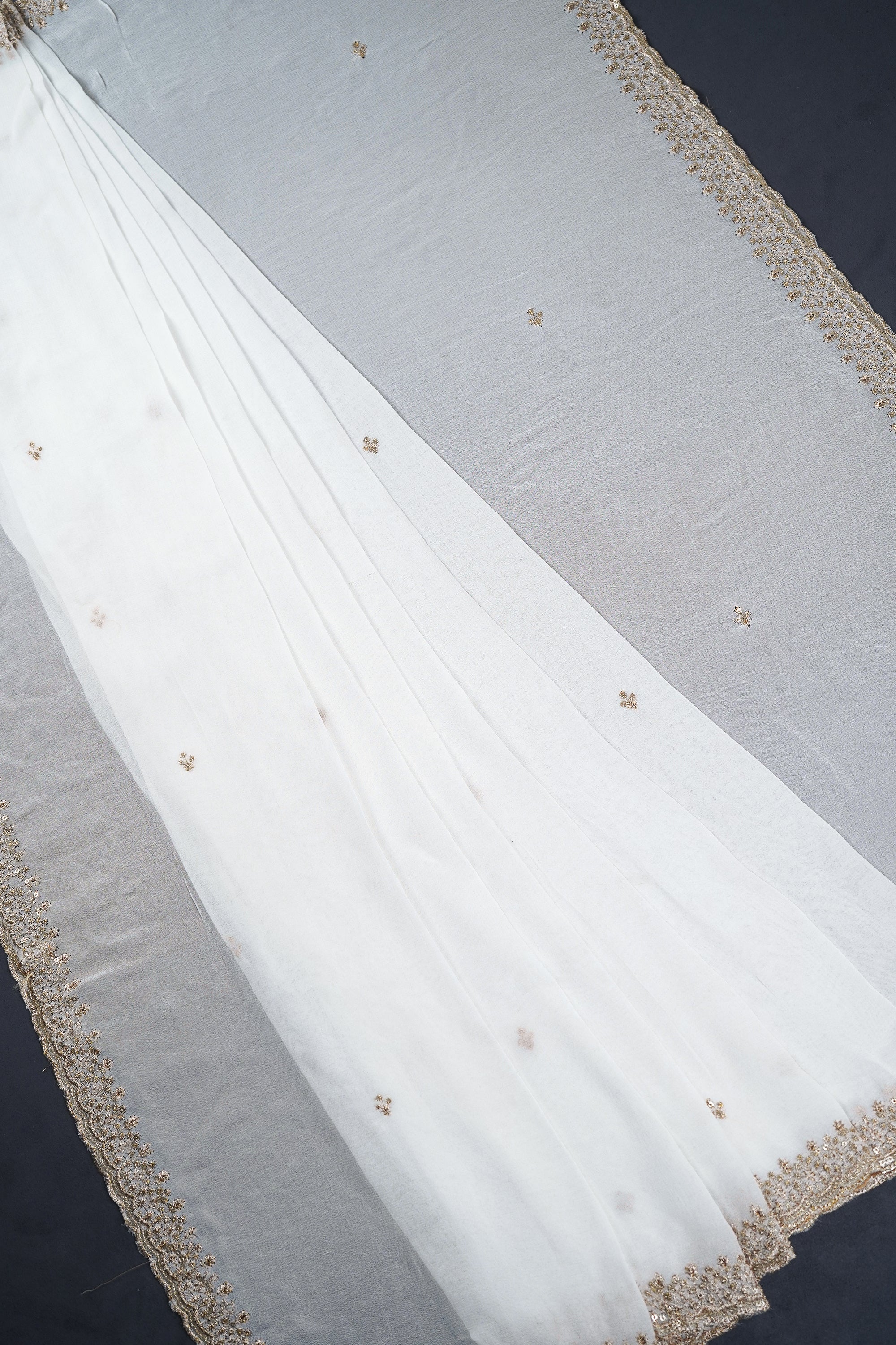 White Dyeable Georgette Dupatta With All Over Sequins And Zari Work 23253