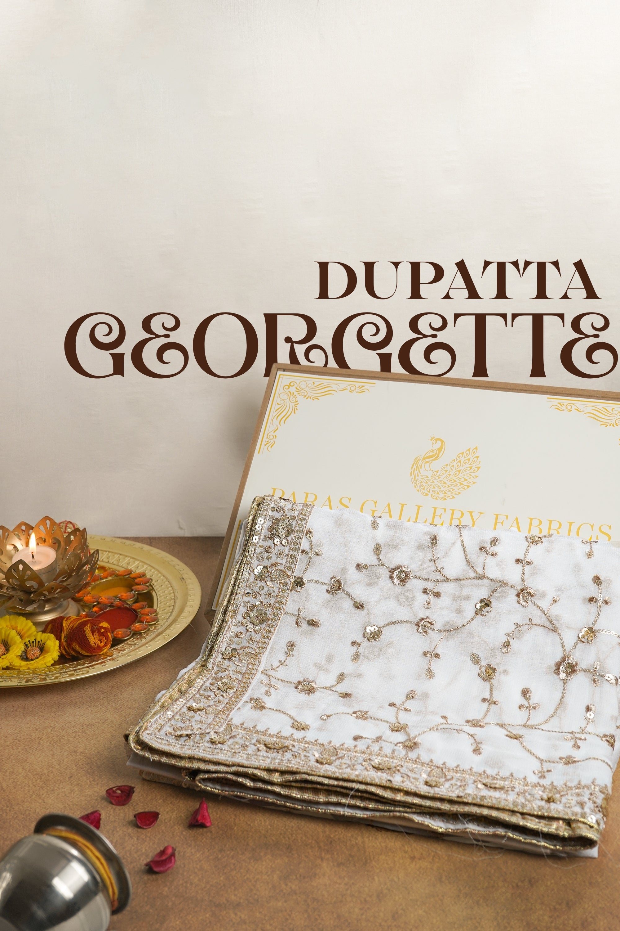 White Dyeable Georgette Dupatta With All Over Sequins And Zari Work 23254