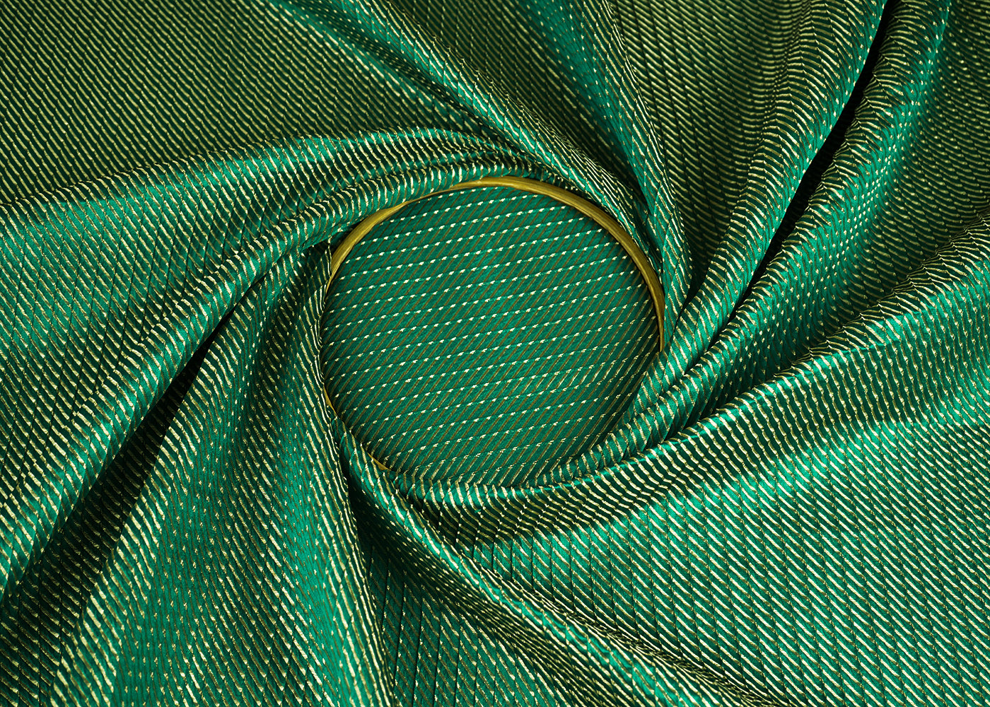 Rama Green Banarasi Silk Fabric With All Over Golden Zari Handloom 23259