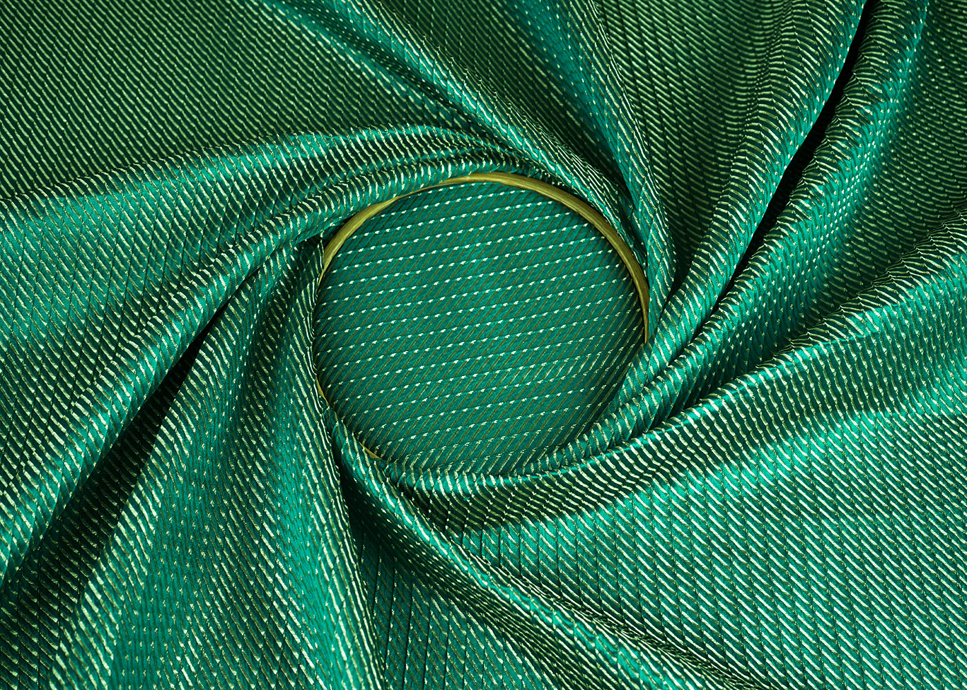 Rama Green Banarasi Silk Fabric With All Over Golden Zari Handloom 23259