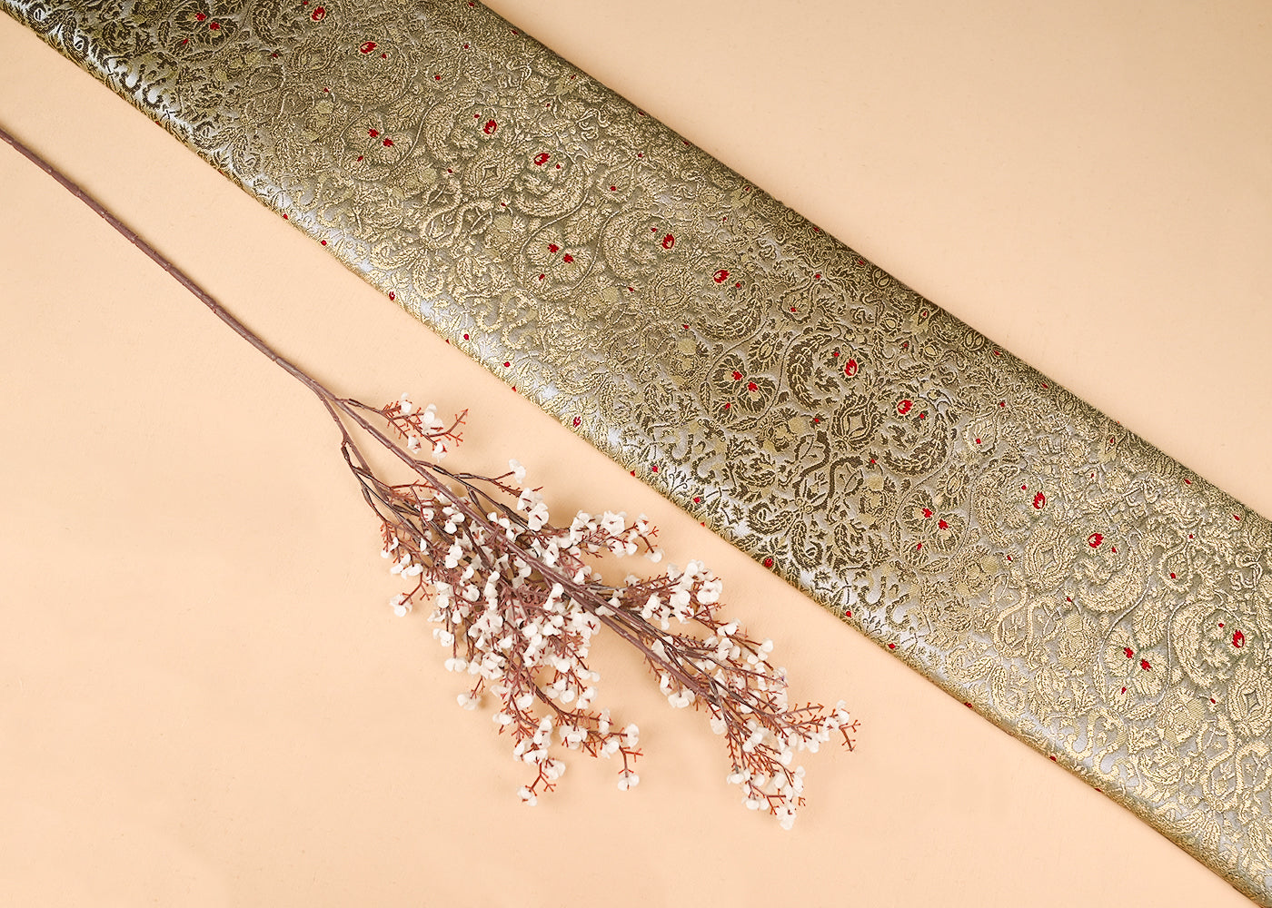 Golden Banarasi Brocade Fabric With All Over Golden Zari Handloom 23264