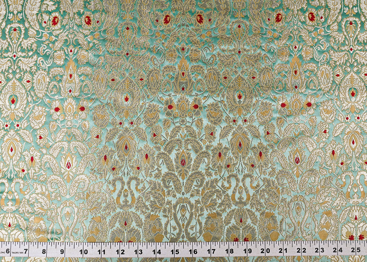 Mint Green Banarasi Brocade Fabric With All Over Golden Zari Handloom 23265
