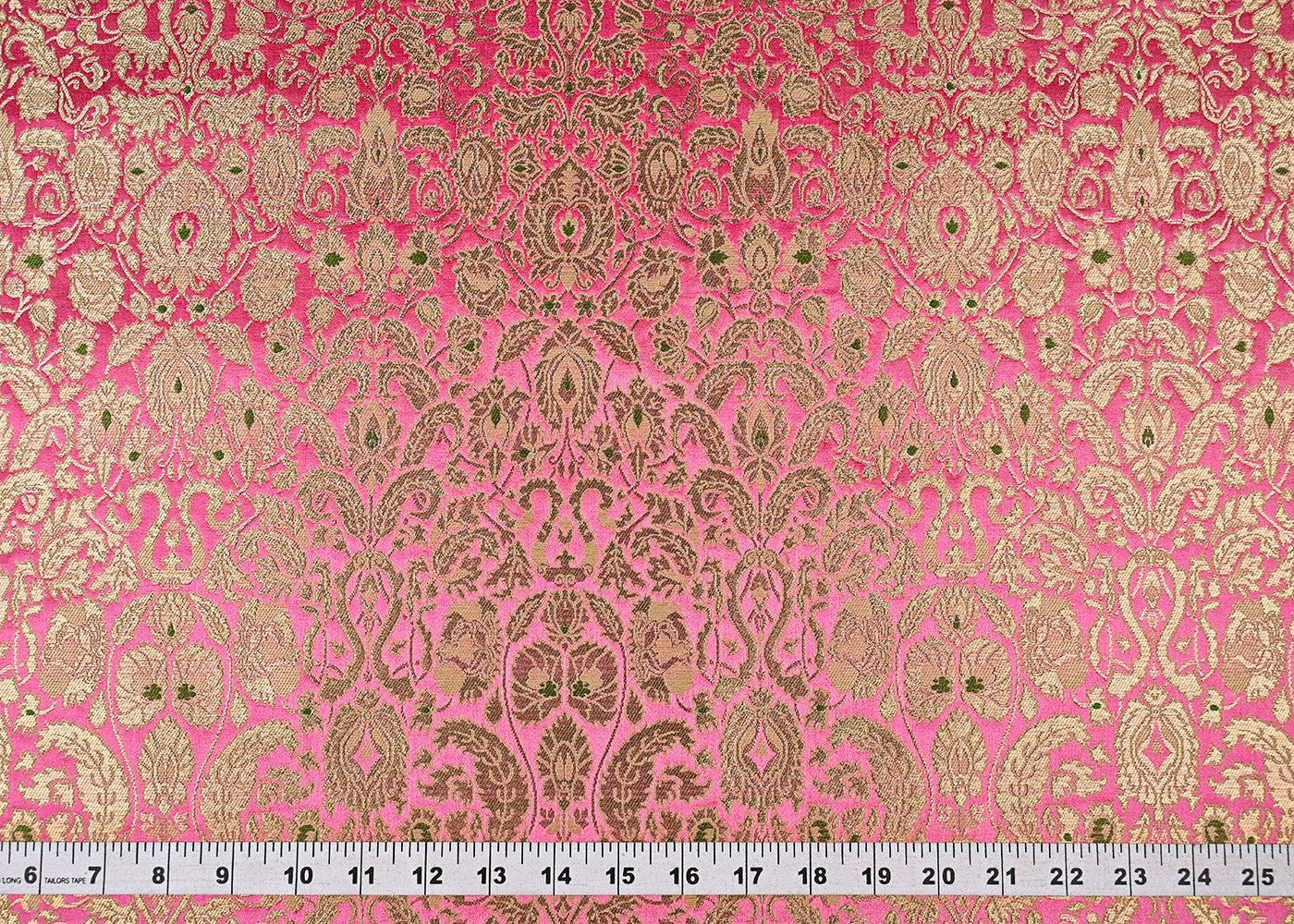 Pink Banarasi Brocade Fabric With All Over Golden Zari Handloom 23267