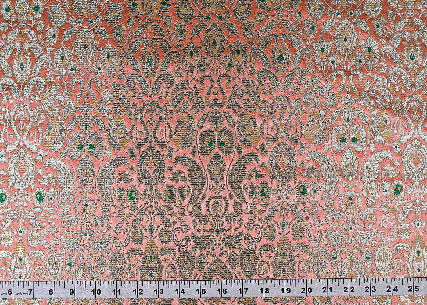 Peach Banarasi Brocade Fabric With All Over Golden Zari Handloom 23268