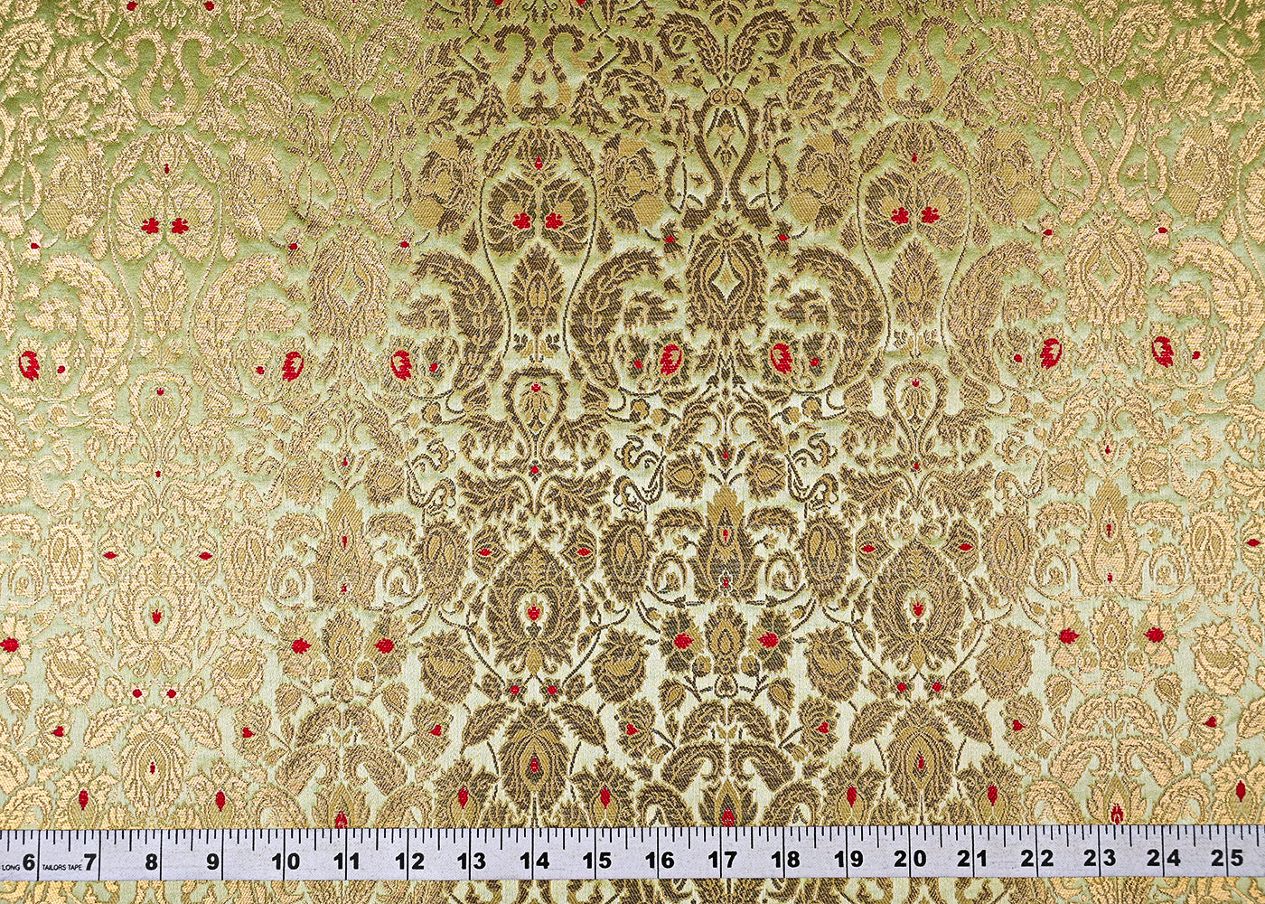 Pista Green Banarasi Brocade Fabric With All Over Golden Zari Handloom 23270