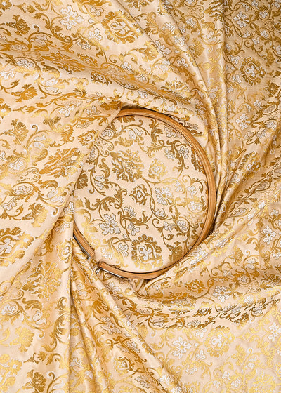 Beige Banarasi Brocade Fabric With All Over Golden Zari Handloom 23273